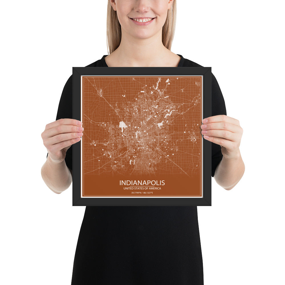 Indianapolis Brown and White Framed Map