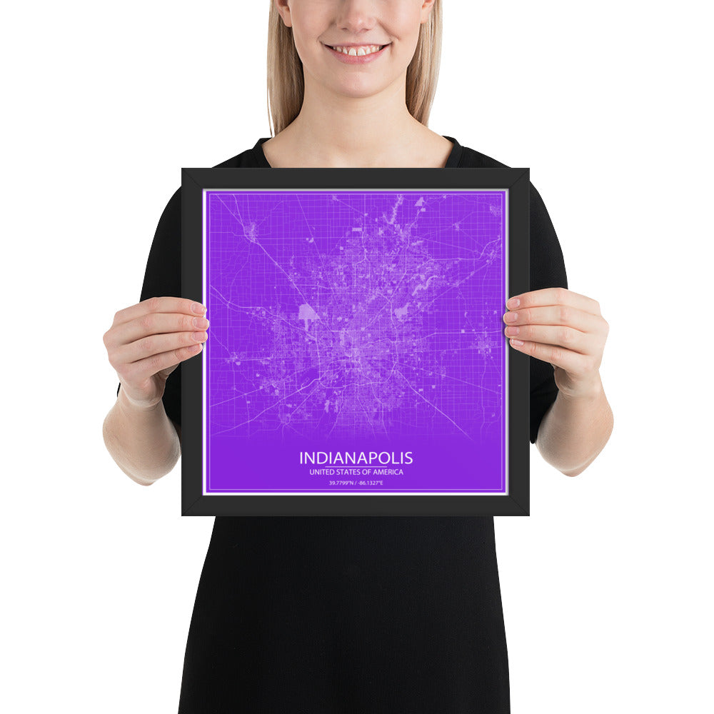 Indianapolis Purple and White Framed Map