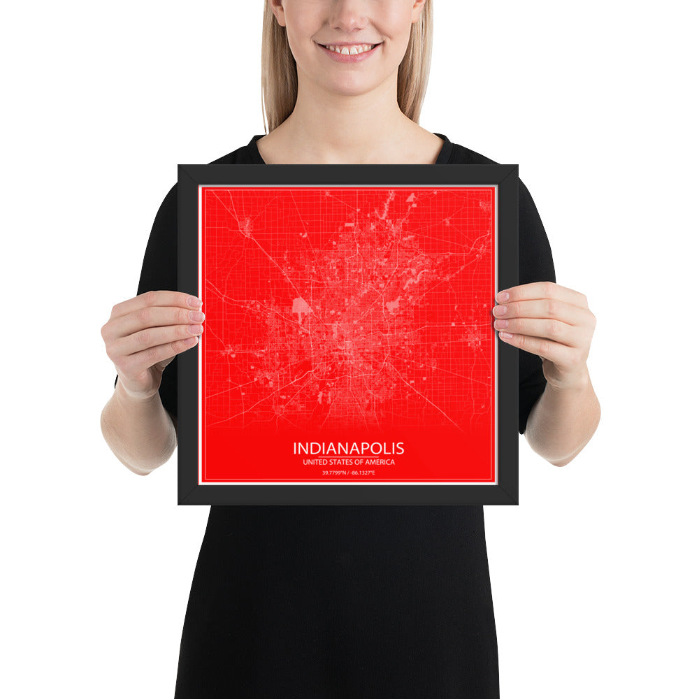 Indianapolis Red and White Framed Map