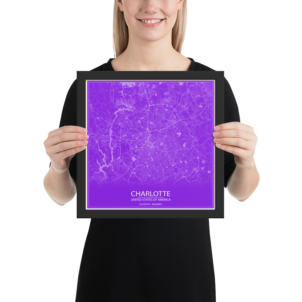 Charlotte Purple and White Framed Map