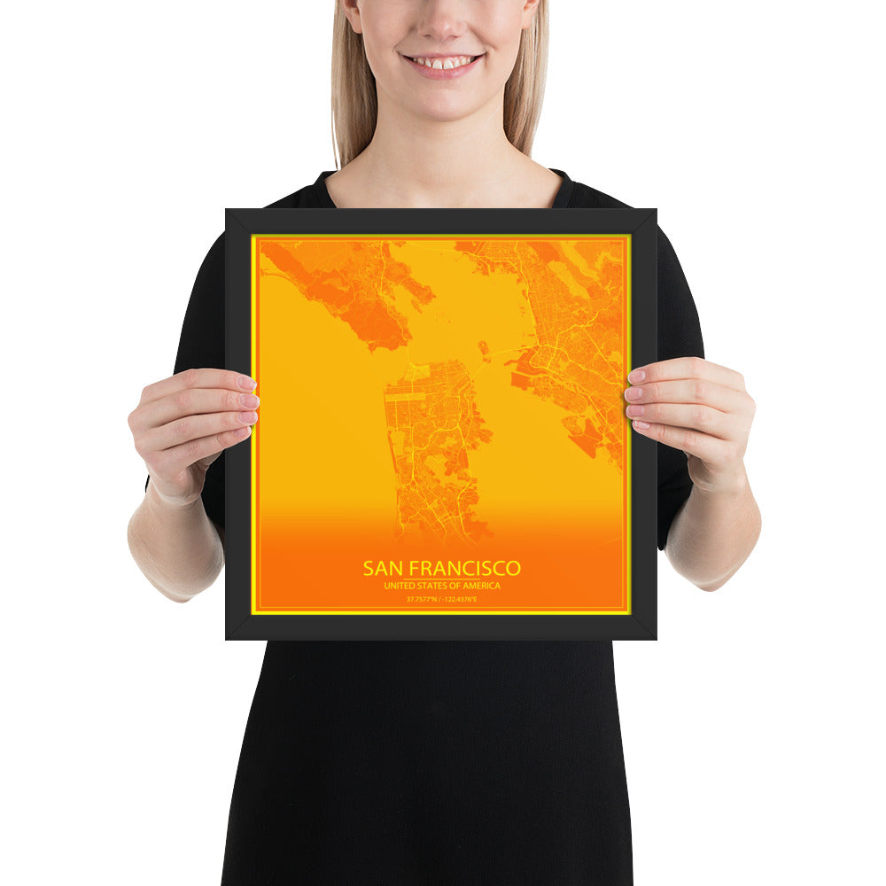 San Francisco Orange and Yellow Framed Map