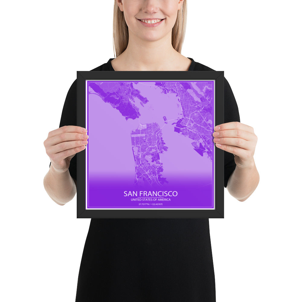 San Francisco Purple and White Framed Map