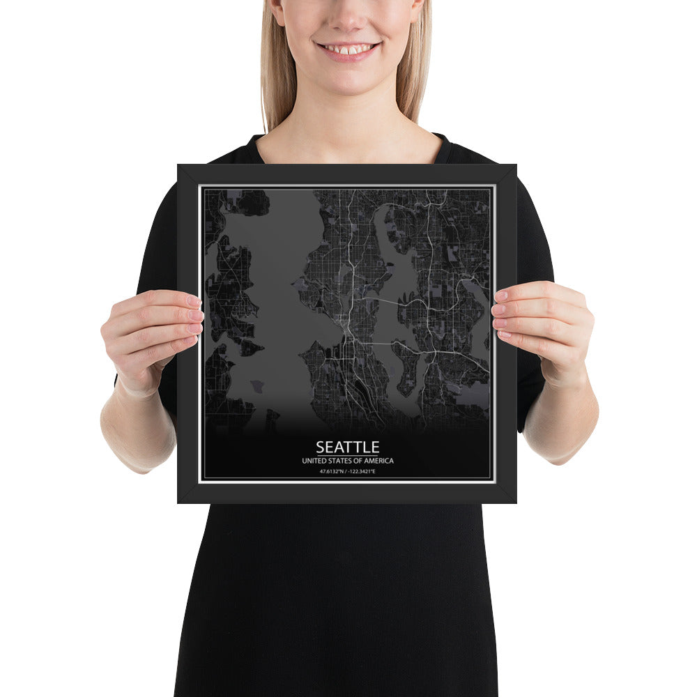 Seattle Black Framed Map