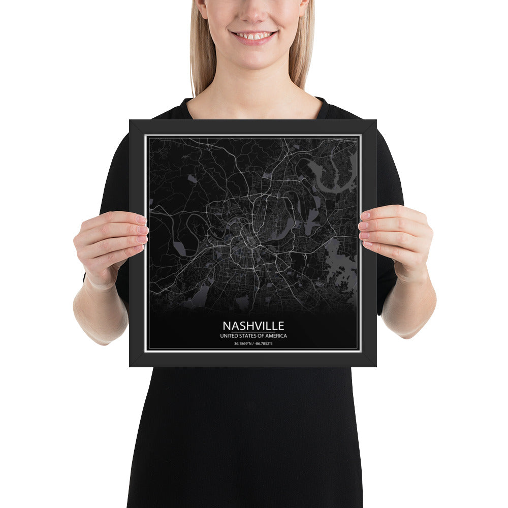 Nashville Black Framed Map