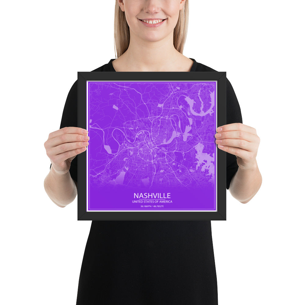 Nashville Purple and White Framed Map