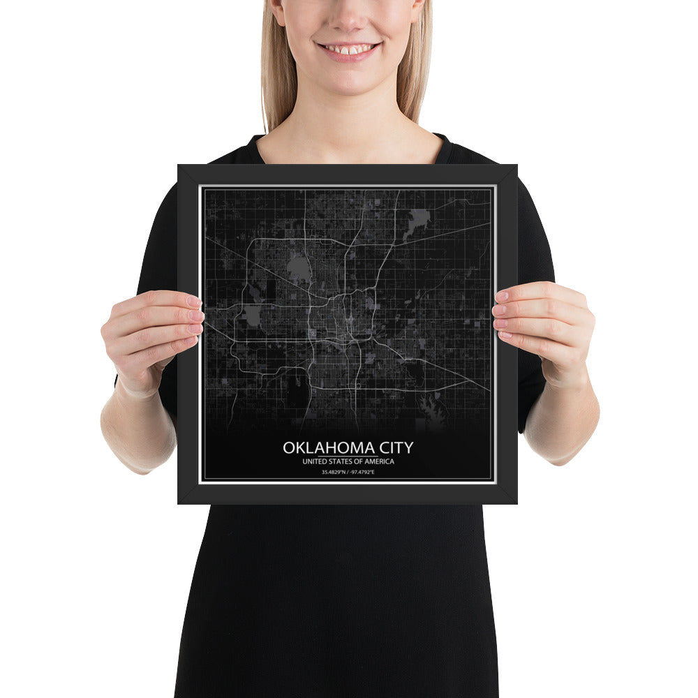 Oklahoma City Black Framed Map