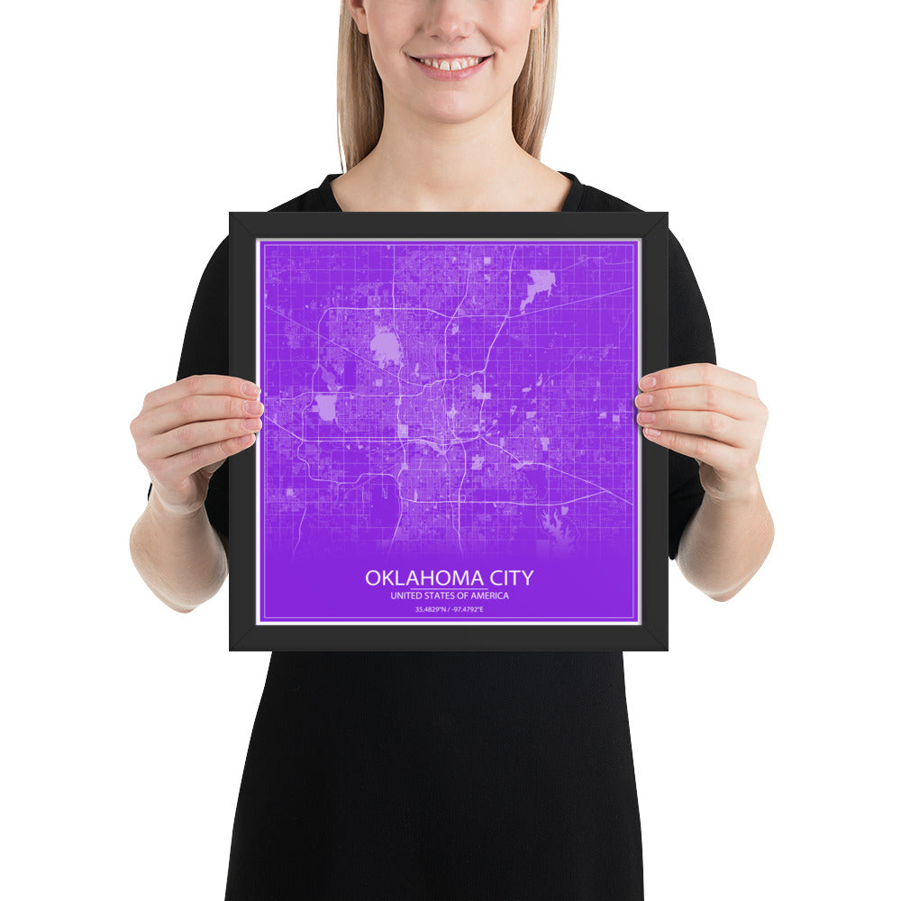 Oklahoma City Purple and White Framed Map