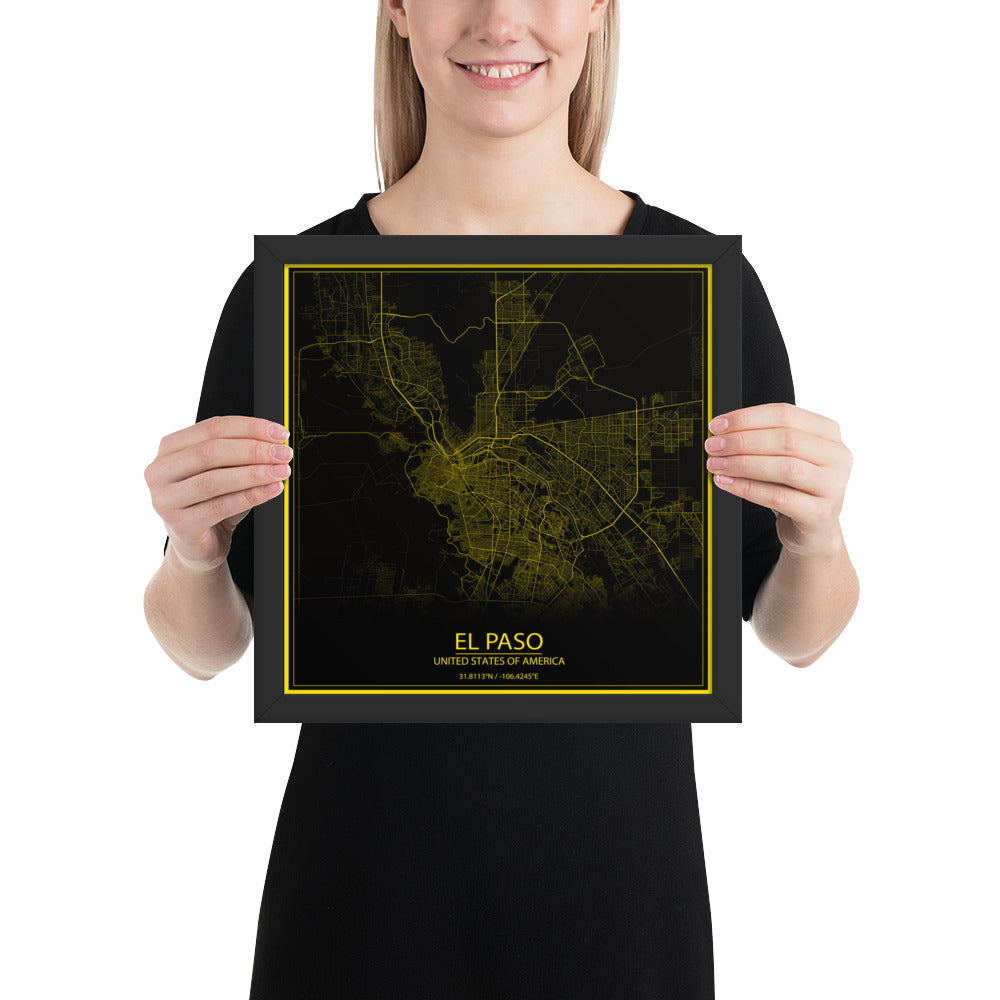 El Paso Black and Yellow Framed Map