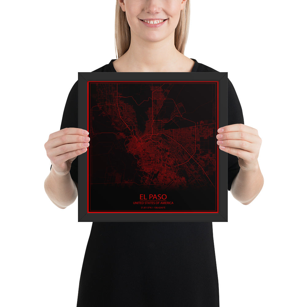 El Paso Black and Red Framed Map