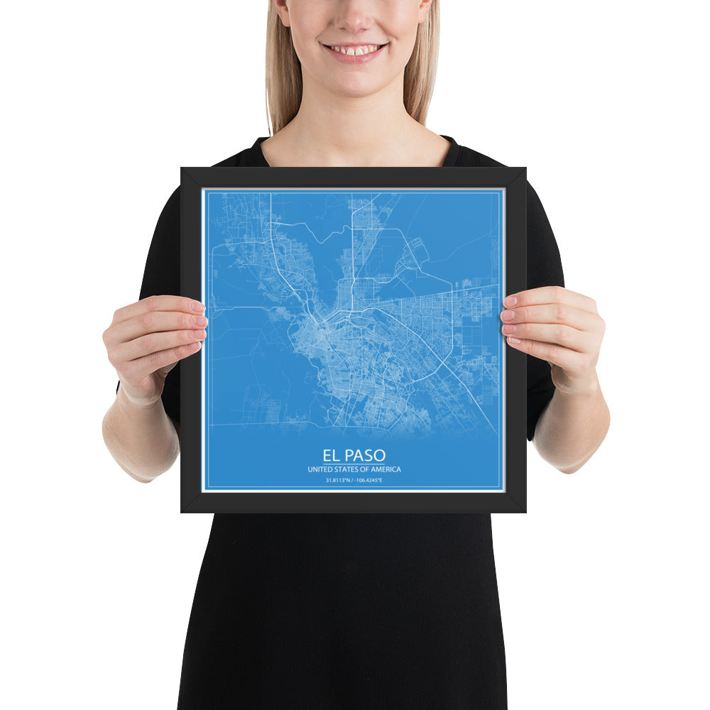 El Paso Blue and White Framed Map