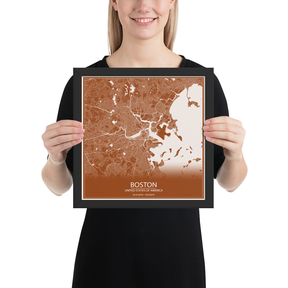 Boston Brown and White Framed Map