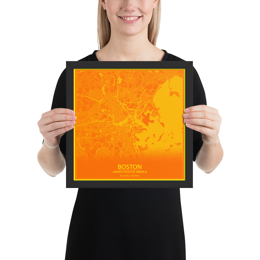 Boston Orange and Yellow Framed Map