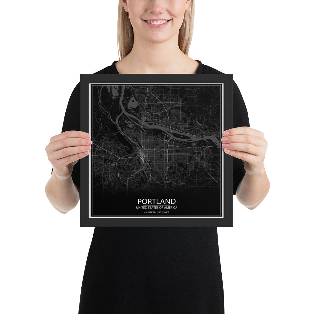 Portland Black Framed Map