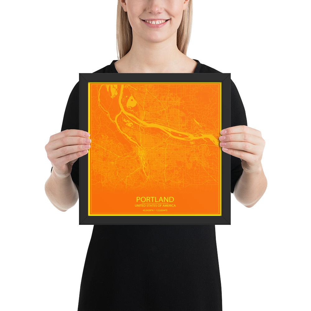 Portland Orange and Yellow Framed Map