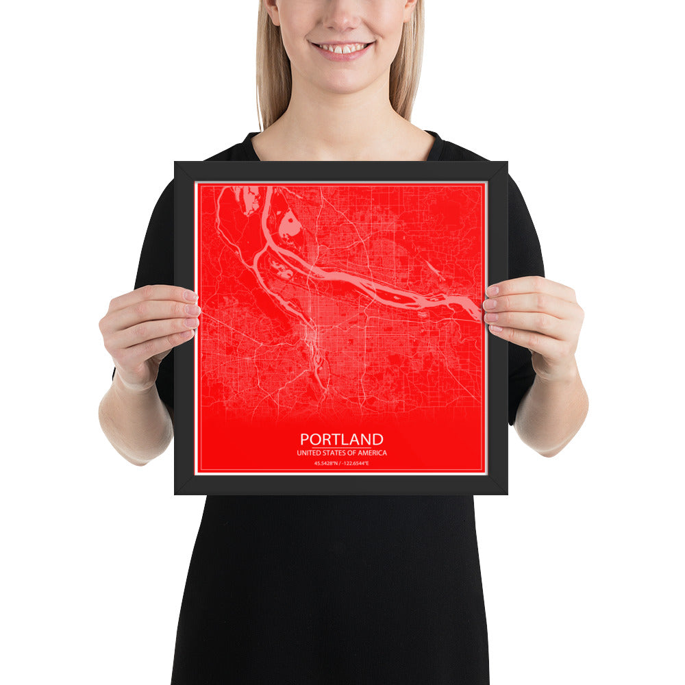 Portland Red and White Framed Map