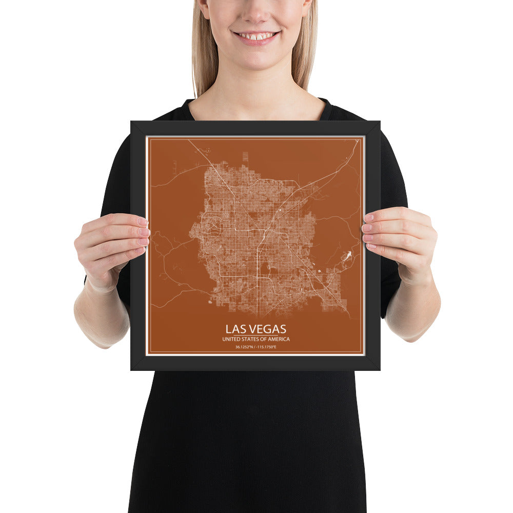 Las Vegas Brown and White Framed Map