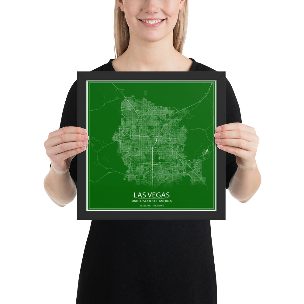 Las Vegas Green and White Framed Map