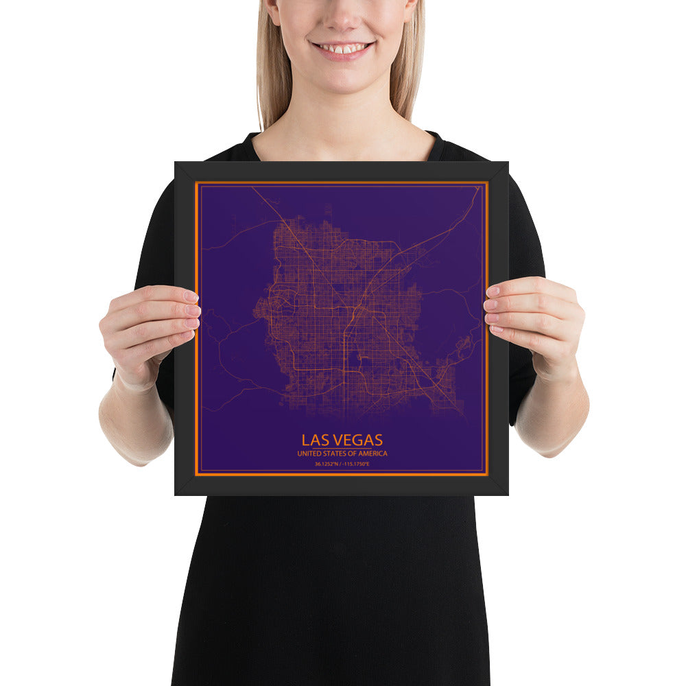 Las Vegas Purple and Orange Framed Map