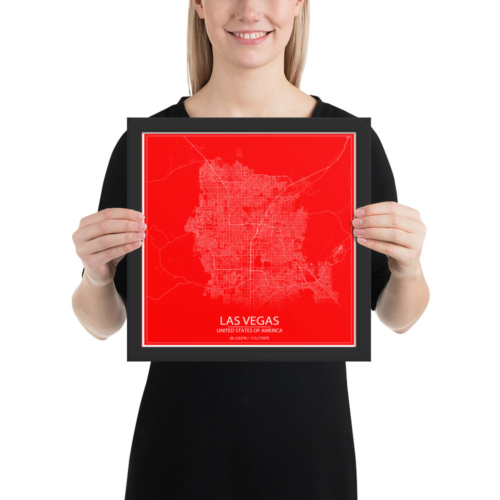 Las Vegas Red and White Framed Map