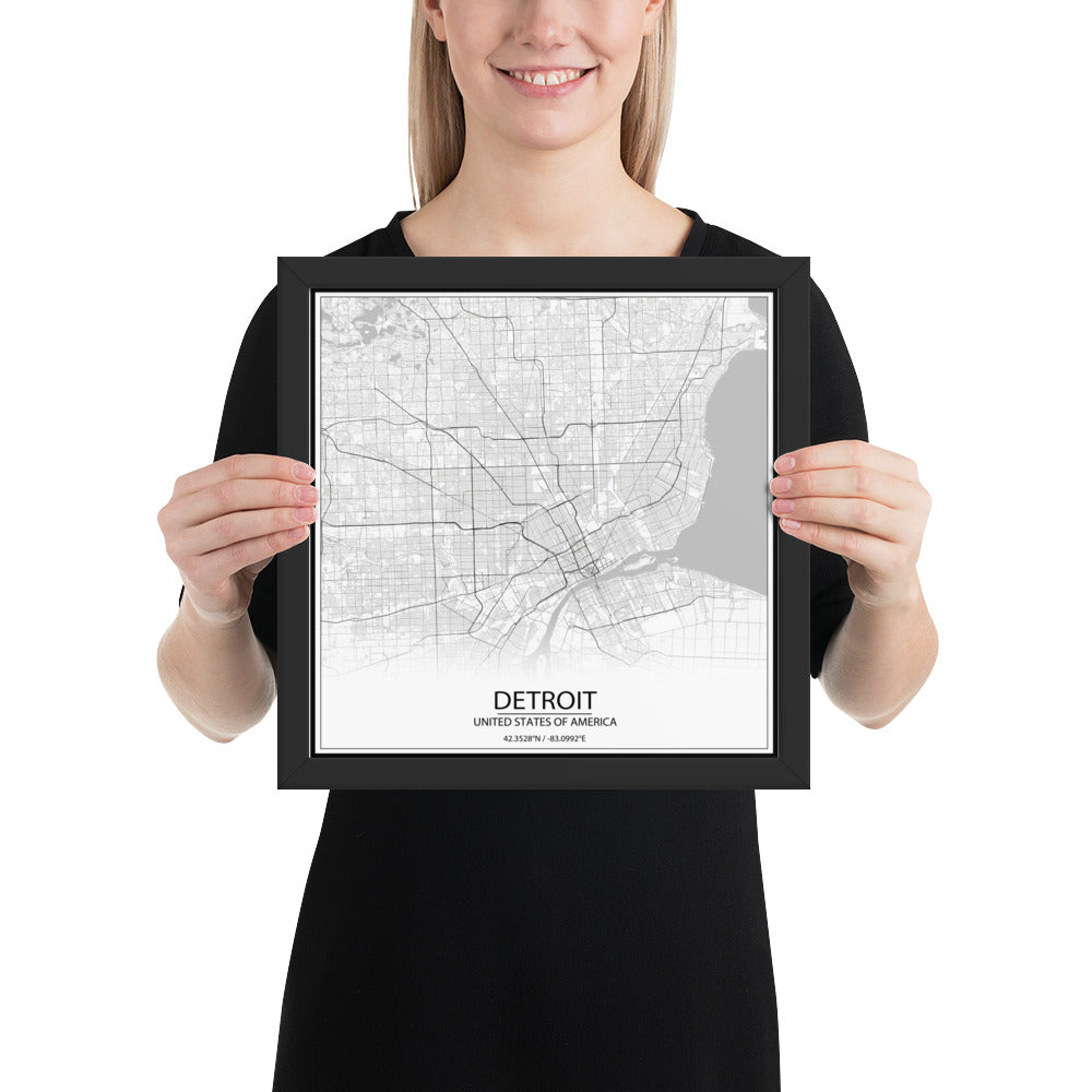 Detroit White Framed Map