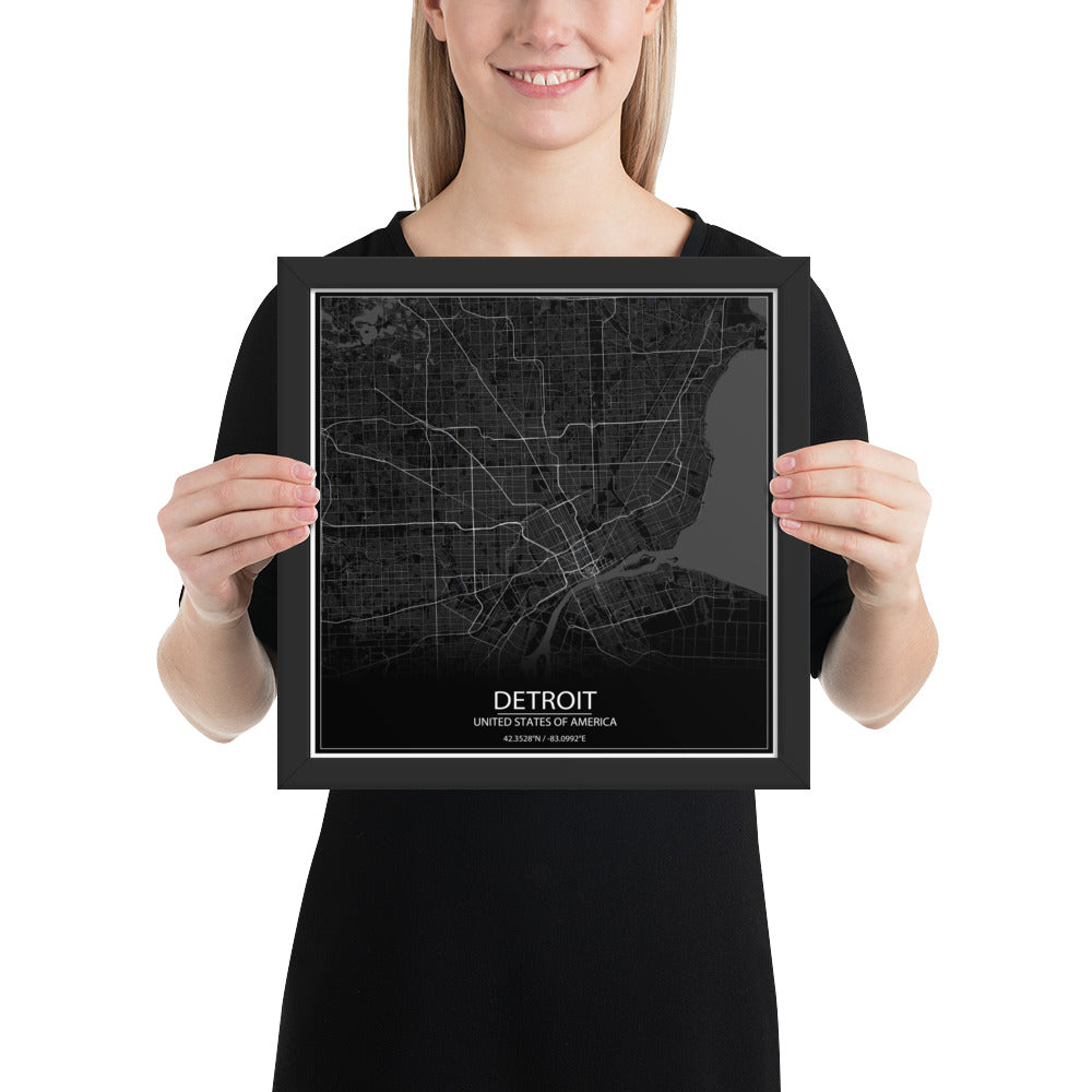 Detroit Black Framed Map