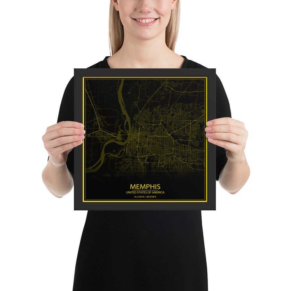 Memphis Black and Yellow Framed Map