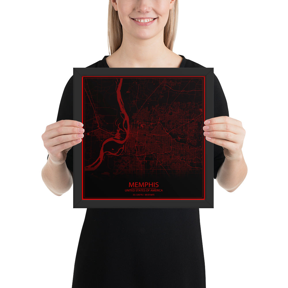 Memphis Black and Red Framed Map