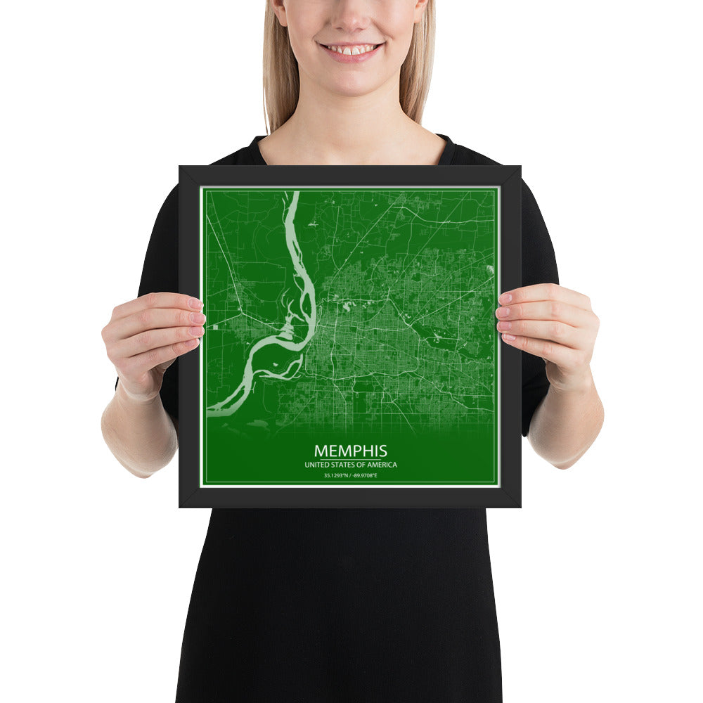 Memphis Green and White Framed Map