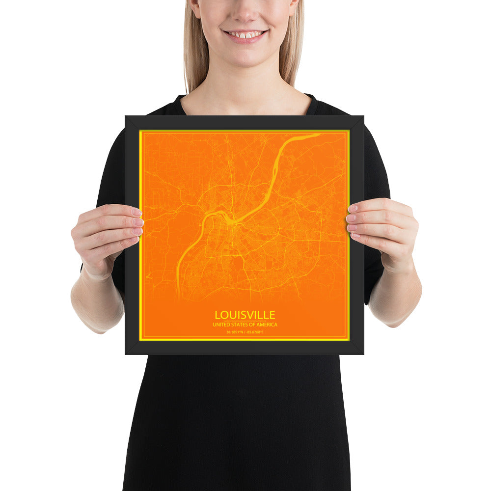 Louisville Orange and Yellow Framed Map