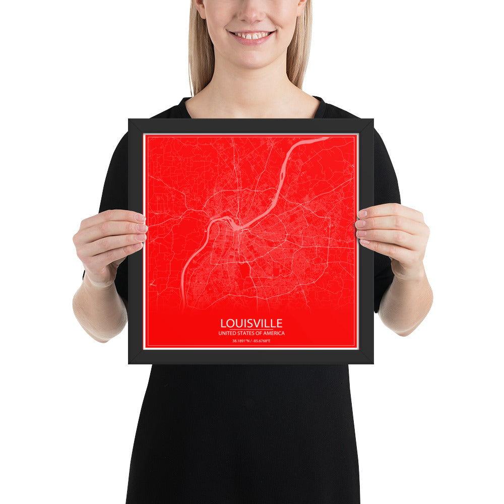 Louisville Red and White Framed Map