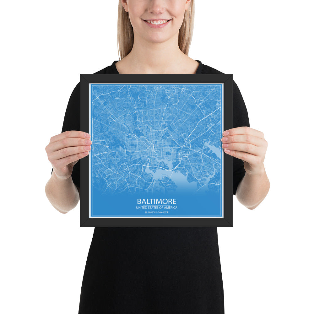 Baltimore Blue and White Framed Map