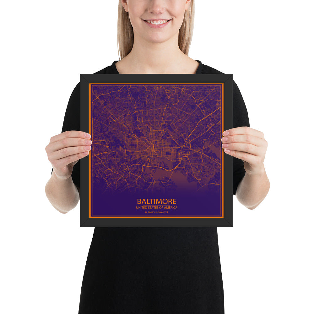 Baltimore Purple and Orange Framed Map