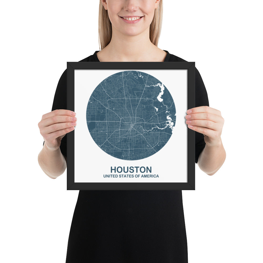 Houston Circular Blue Framed Map