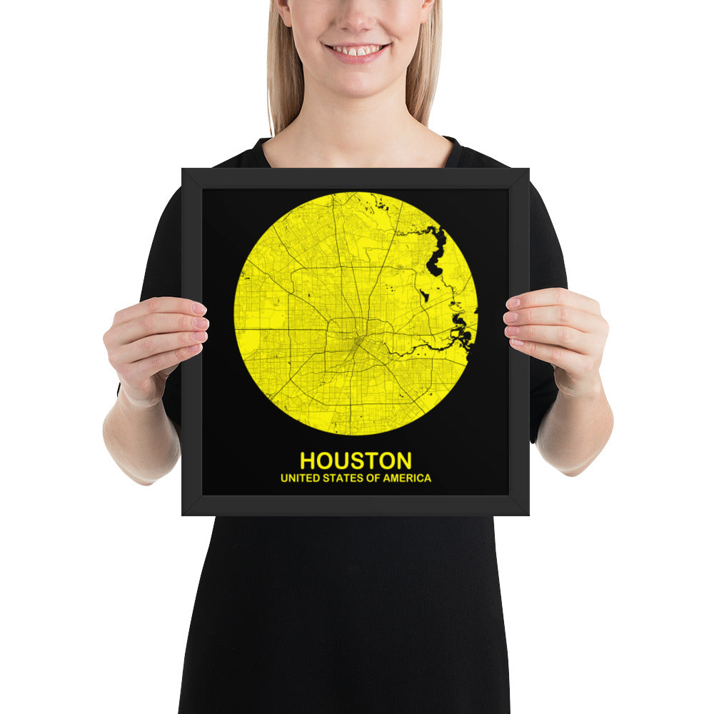 Houston Circular Yellow Framed Map