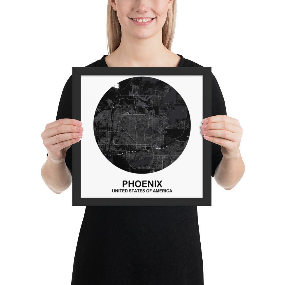 Phoenix Circular Black Framed Map