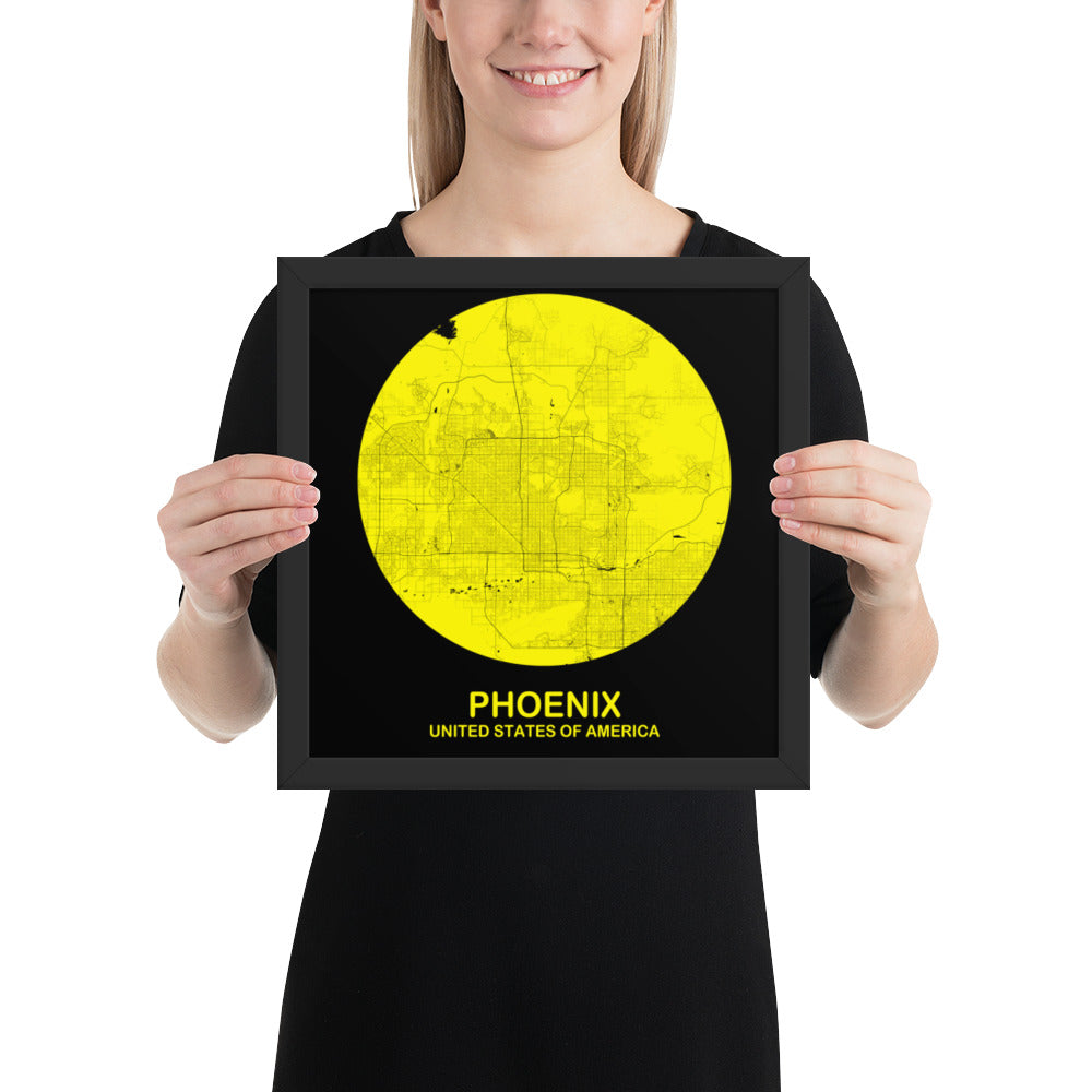 Phoenix Circular Yellow Framed Map