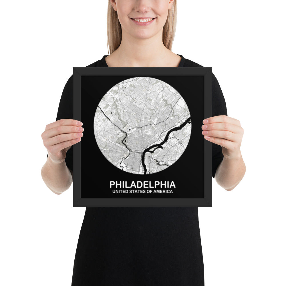 Philadelphia Circular White Framed Map