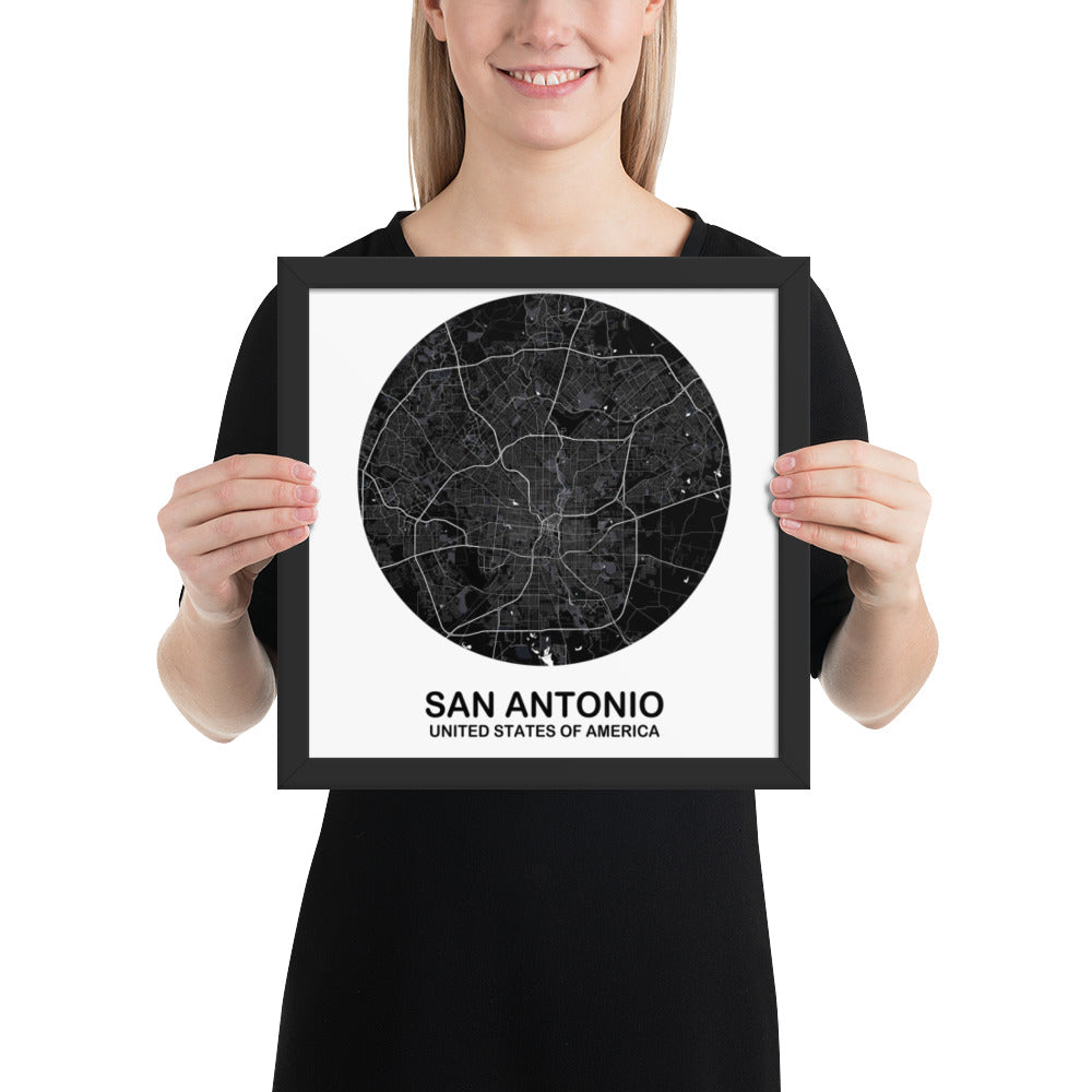 San Antonio Circular Black Framed Map