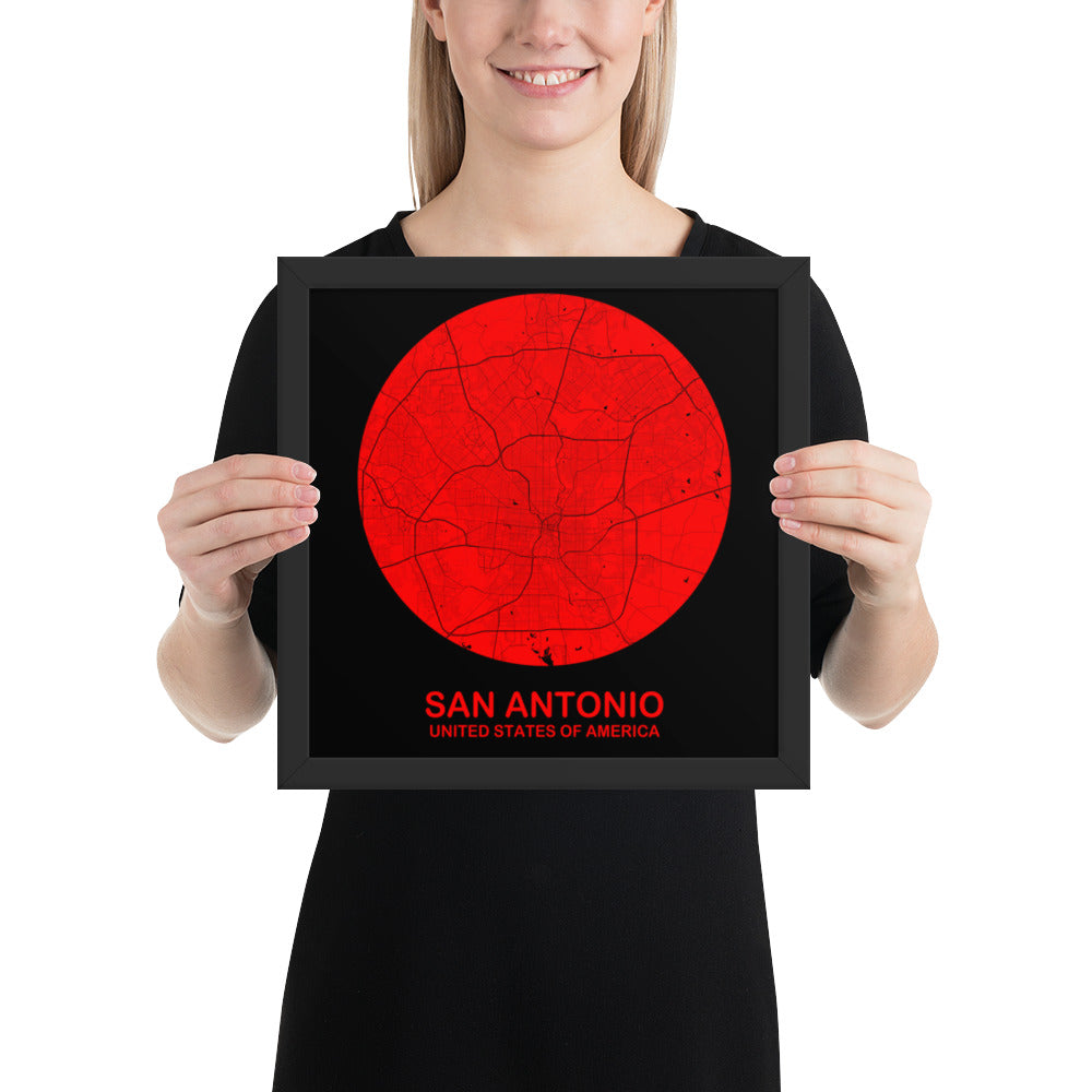 San Antonio Circular Red Framed Map