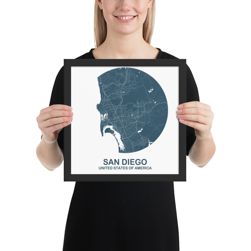 San Diego Circular Blue Framed Map