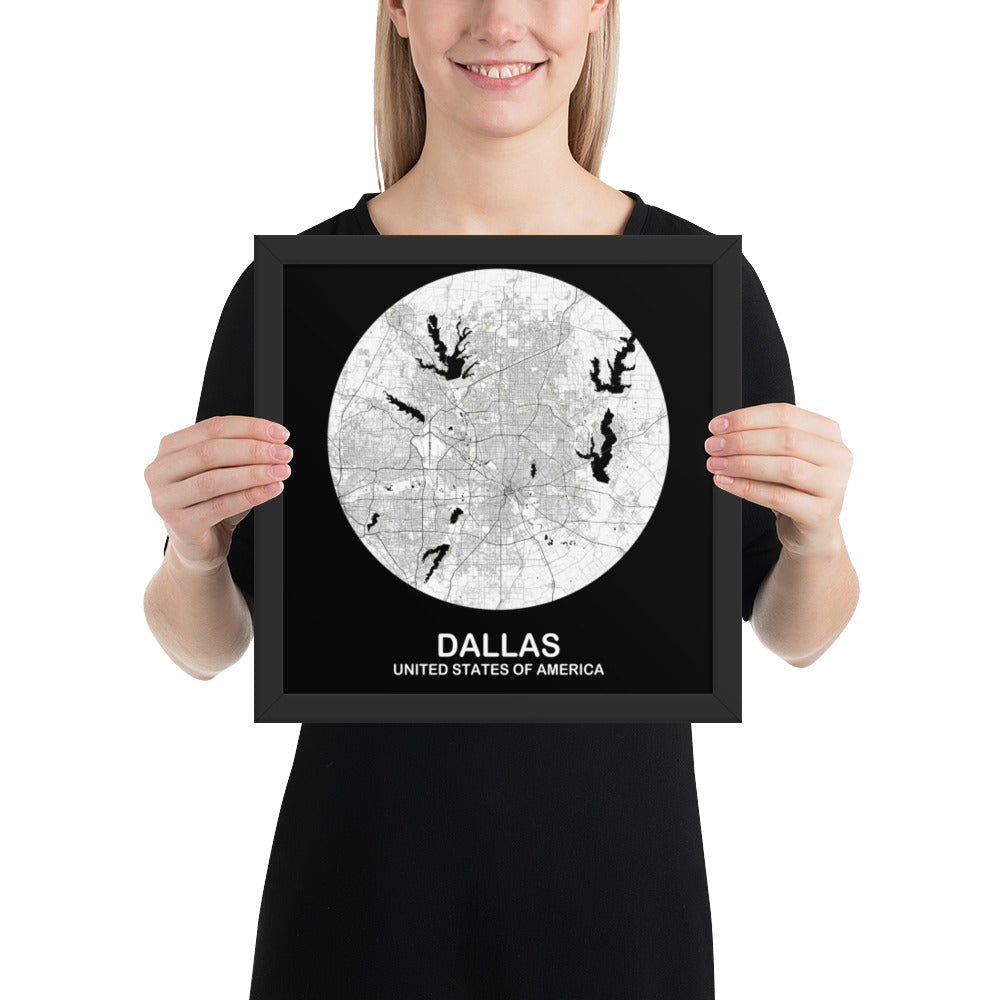 Dallas Circular White Framed Map