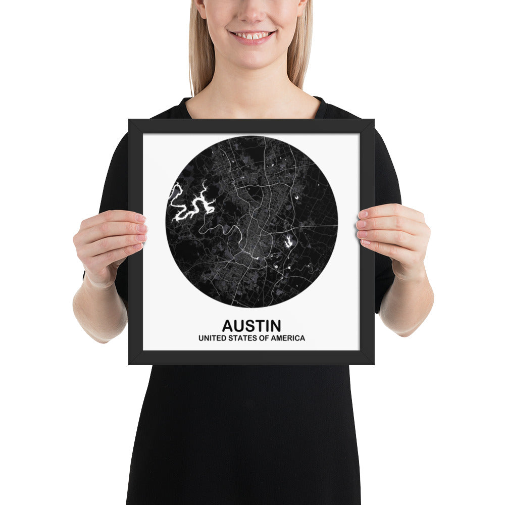 Austin Circular Black Framed Map