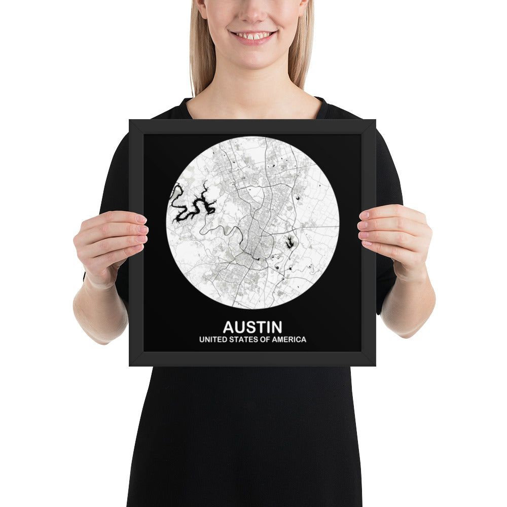 Austin Circular White Framed Map