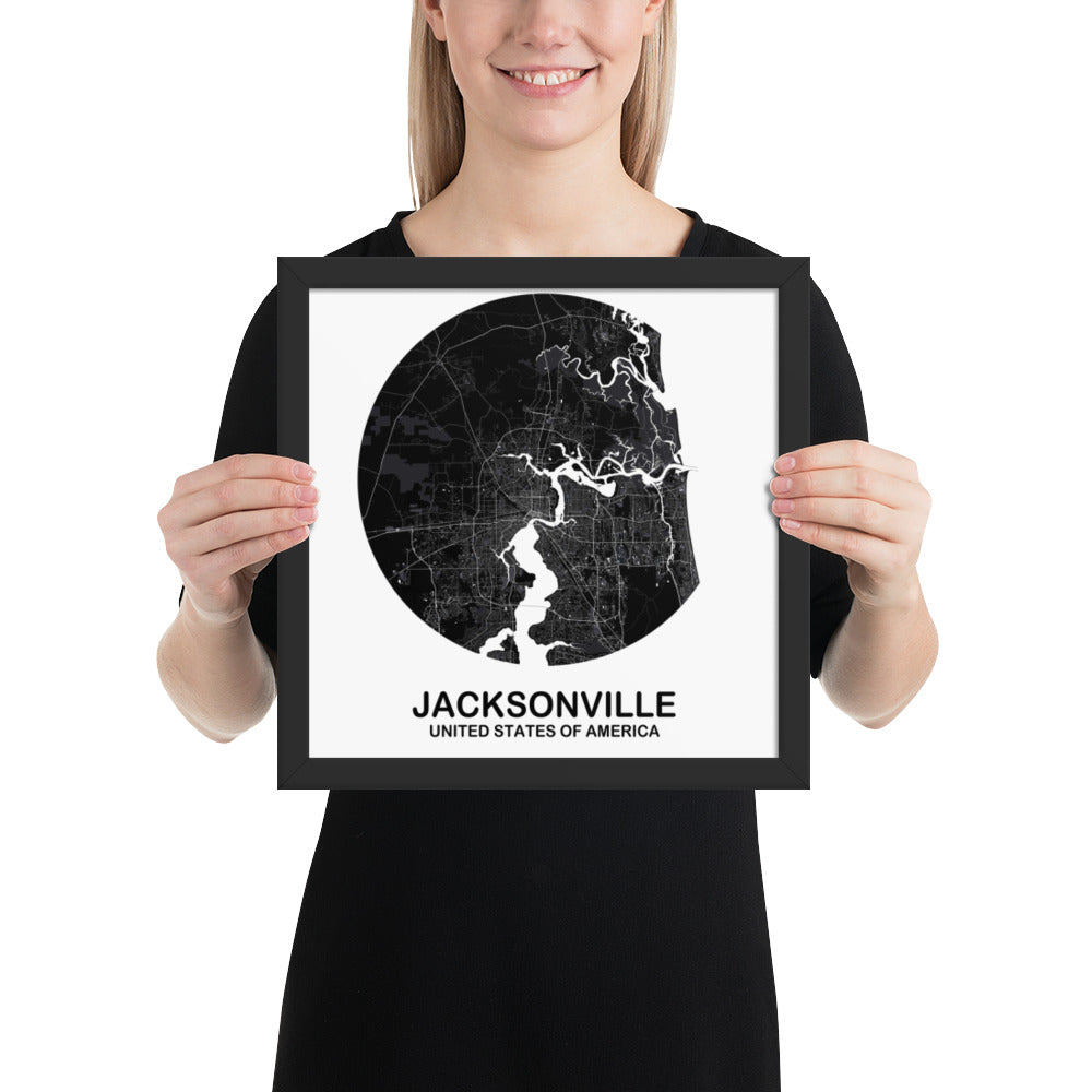 Jacksonville Circular Black Framed Map