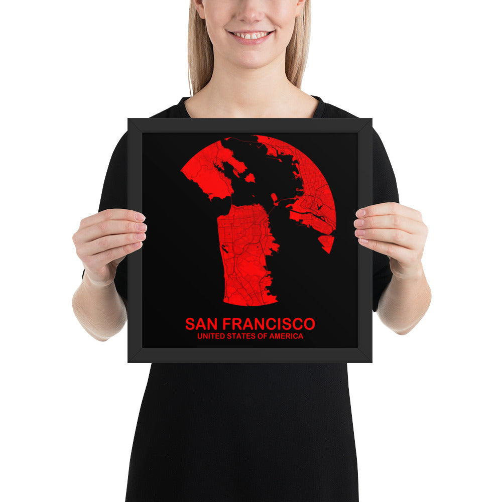 San Francisco Circular Red Framed Map