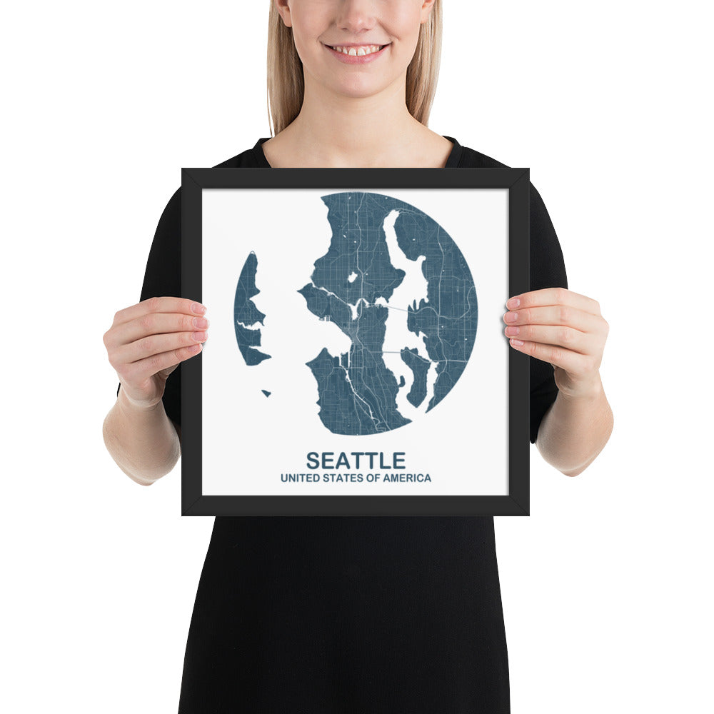 Seattle Circular Blue Framed Map