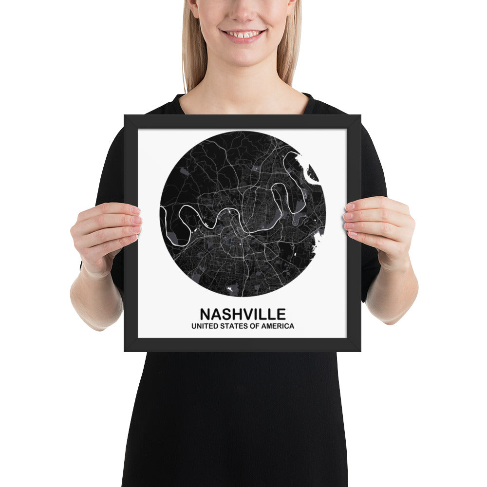 Nashville Circular Black Framed Map