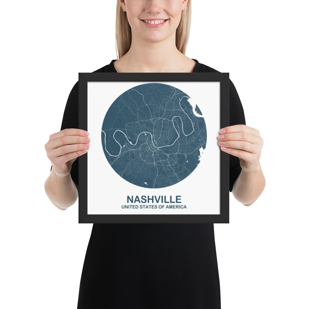 Nashville Circular Blue Framed Map