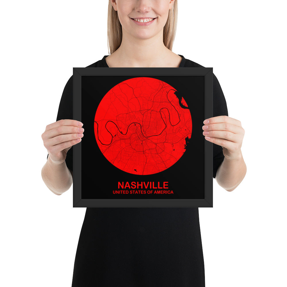 Nashville Circular Red Framed Map