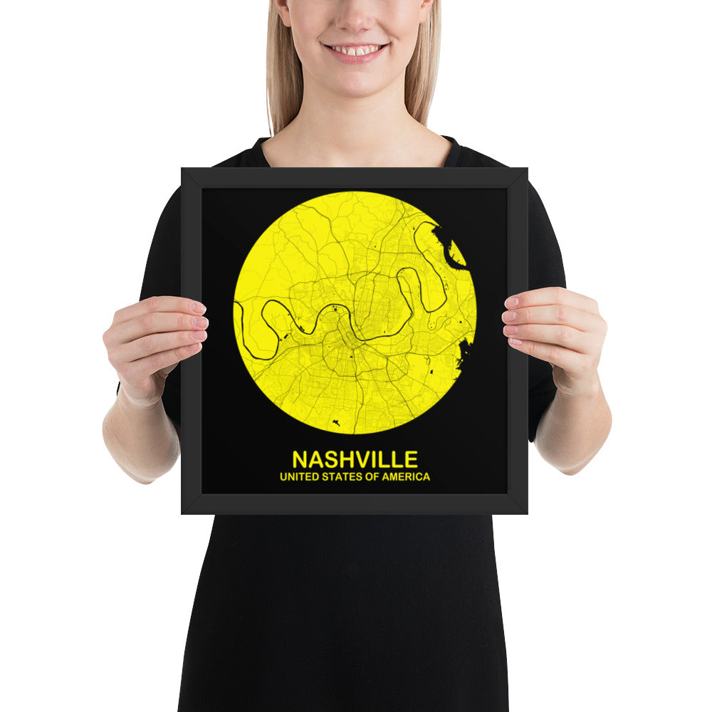 Nashville Circular Yellow Framed Map